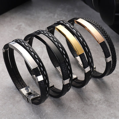 Men’s Multi-Layer Leather Bracelet – Steel, Black & Gold Variants