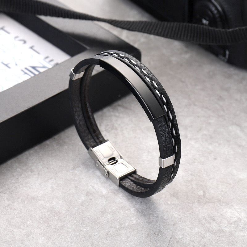 Men’s Multi-Layer Leather Bracelet – Steel, Black & Gold Variants