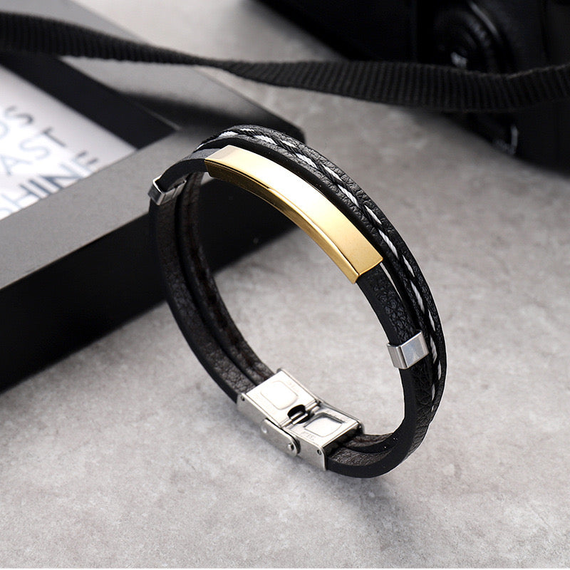 Men’s Multi-Layer Leather Bracelet – Steel, Black & Gold Variants