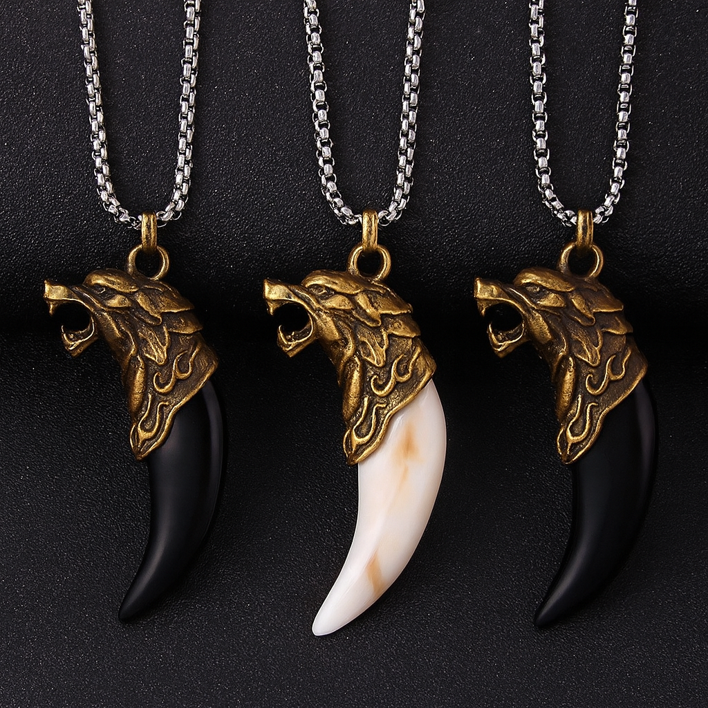 Wolf Fang Pendant Necklace – Black Fang & White Fang Variants