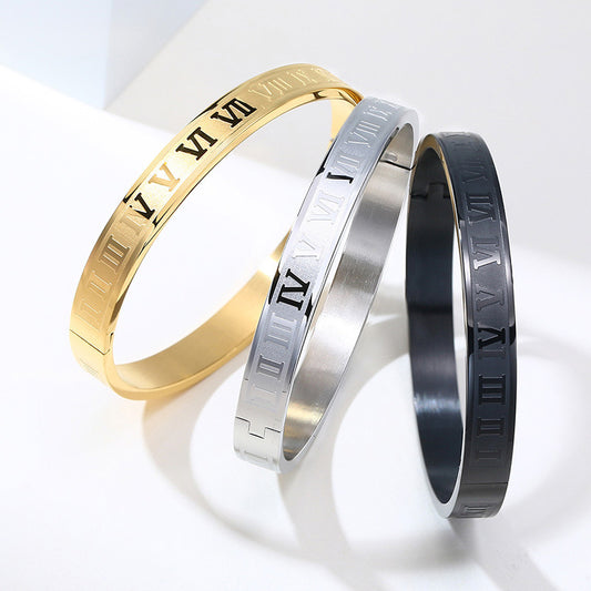 Roman Numeral Stainless Steel Bangle – Men’s Minimal Cuff Bracelet
