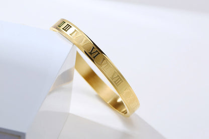 Roman Numeral Stainless Steel Bangle – Men’s Minimal Cuff Bracelet