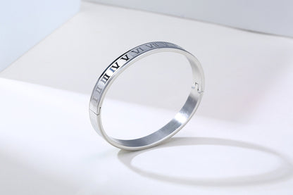 Roman Numeral Stainless Steel Bangle – Men’s Minimal Cuff Bracelet