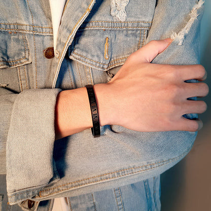 Roman Numeral Stainless Steel Bangle – Men’s Minimal Cuff Bracelet