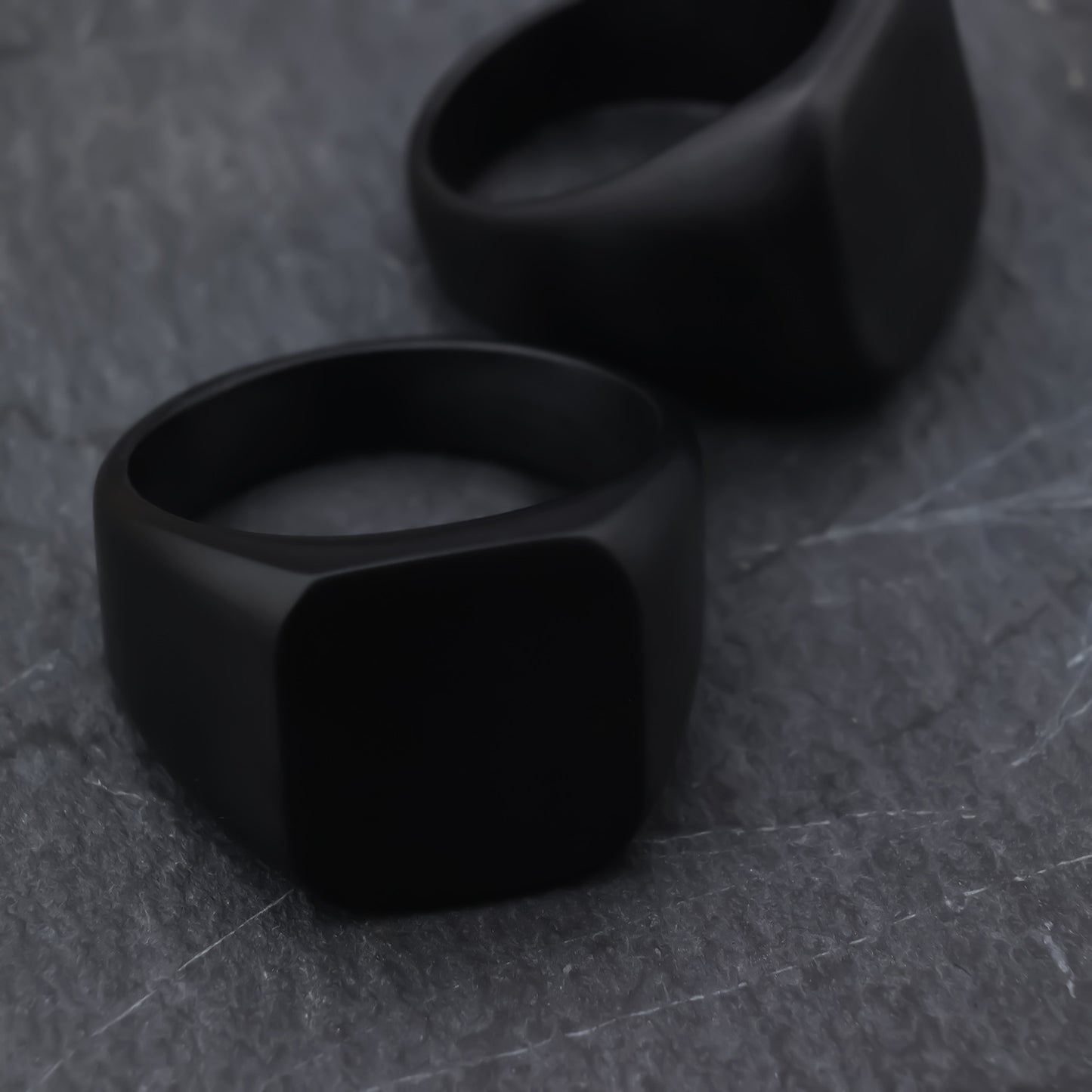 Minimal Matte Black Square Signet Ring – Men’s Stainless Steel Band
