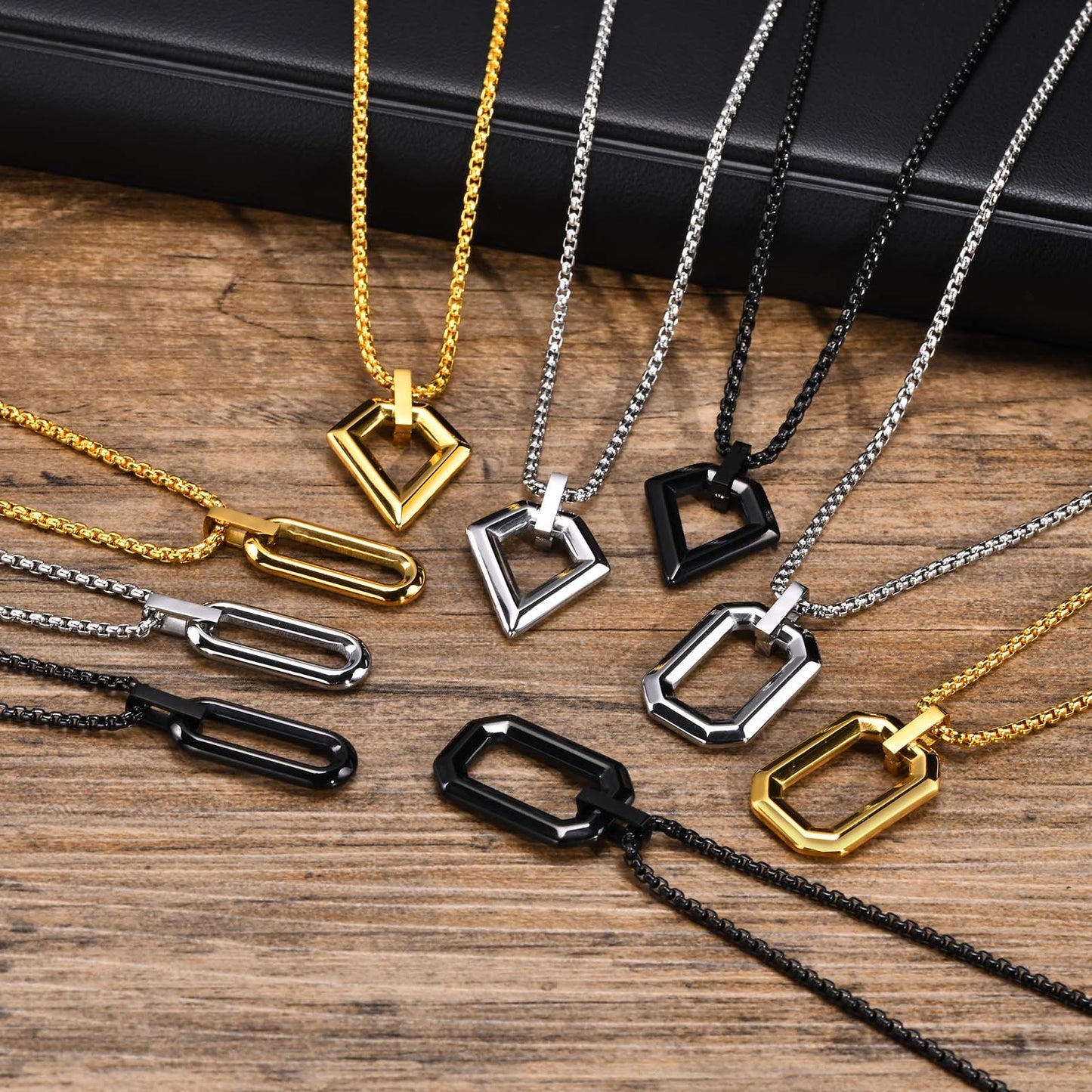 Geometric Pendant Necklace for Men – Stainless Steel Minimal Chain