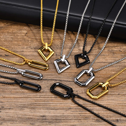 Geometric Pendant Necklace for Men – Stainless Steel Minimal Chain
