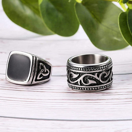 Retro Geometric 304 Stainless Steel Polishing Plating Black Plated Men'S Rings
