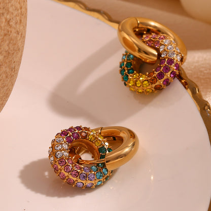 Multicoloured stone hoops earrings