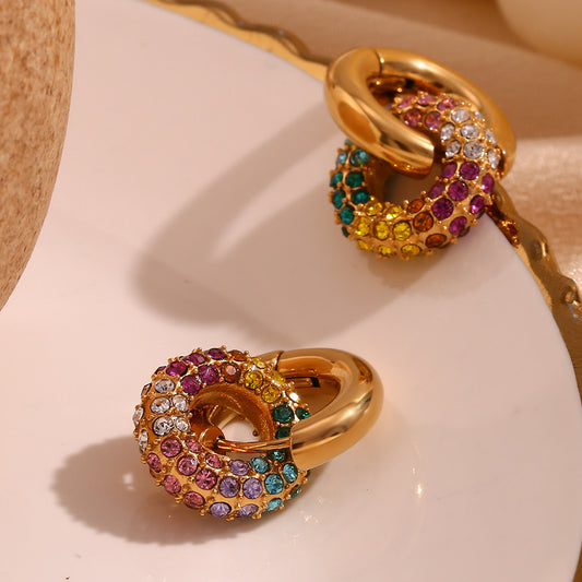 Multicoloured stone hoops earrings