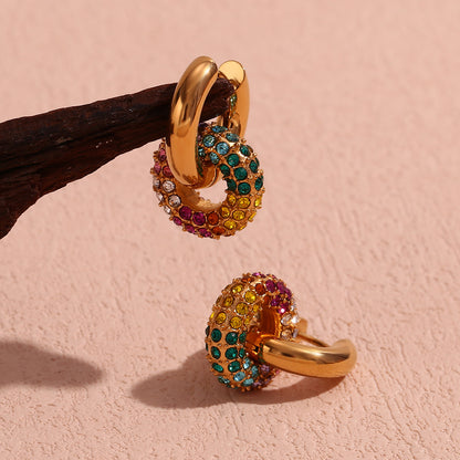 Multicoloured stone hoops earrings