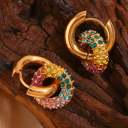 Multicoloured stone hoops earrings