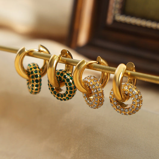 Gold Pavé Crescent Hoops Earring
