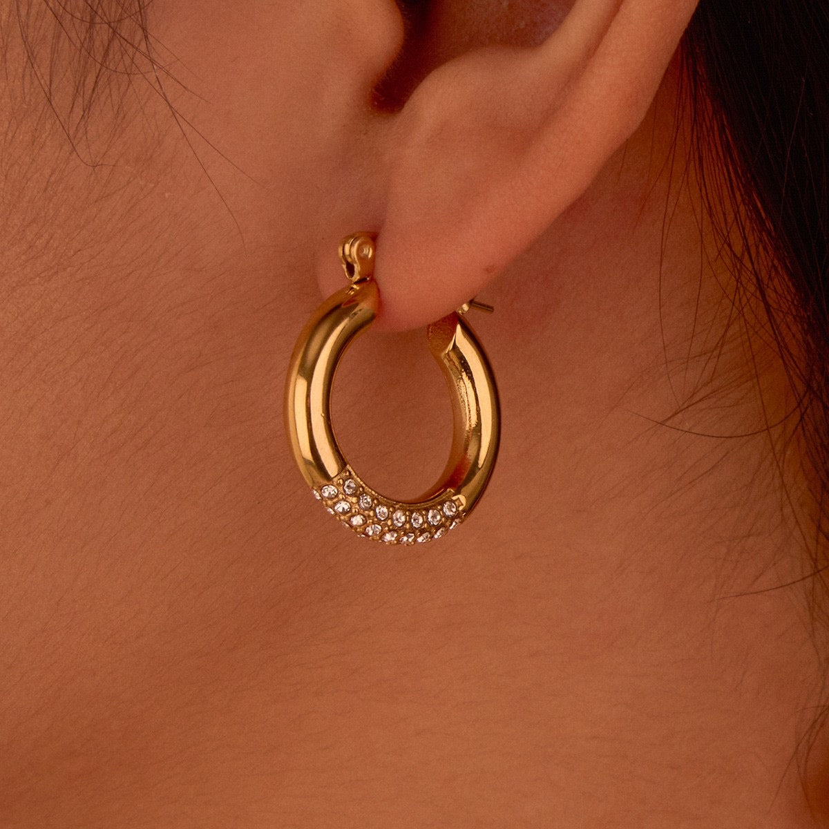 Gold Crystal Hoop Earrings