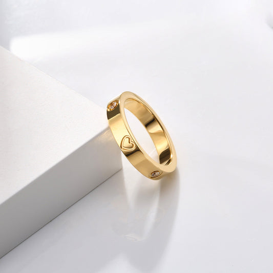 Elegant Heart Shape 304 Stainless Steel Titanium Steel Zircon 18K Gold Plated Plating Rings