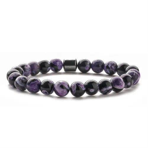 Purple Marbled Stone Beaded Unisex Bracelet