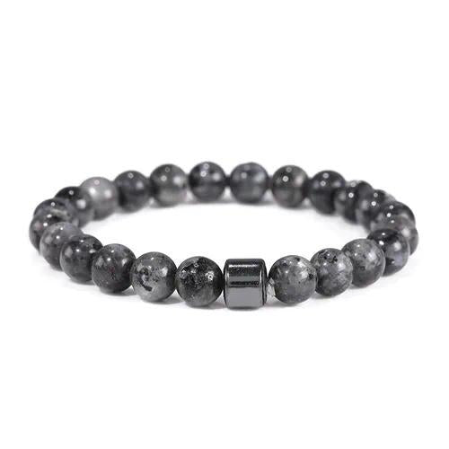 Grey Galaxy Stone Bead Bracelet with Steel Accent – Unisex
