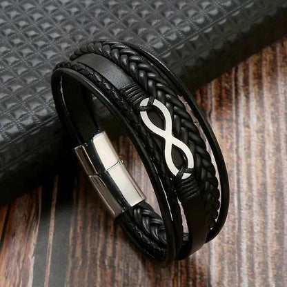 Men’s Infinity Leather Bracelet – Multi-Layer Braided Design | 3 Variants
