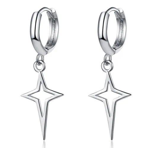 Star Drop Hoop Earrings – Stainless Steel | Silver & Black Variants