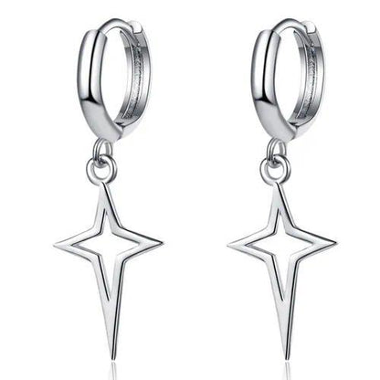 Star Drop Hoop Earrings – Stainless Steel | Silver & Black Variants