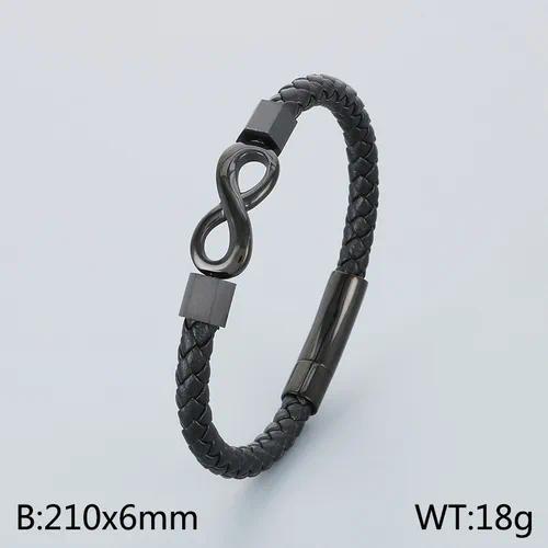 Men's Black Braided Leather Bracelet with Stainless Steel Infinity Symbol