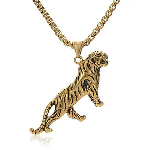 Men's Stainless Steel Tiger Pendant Necklace | Hip Hop Retro Style