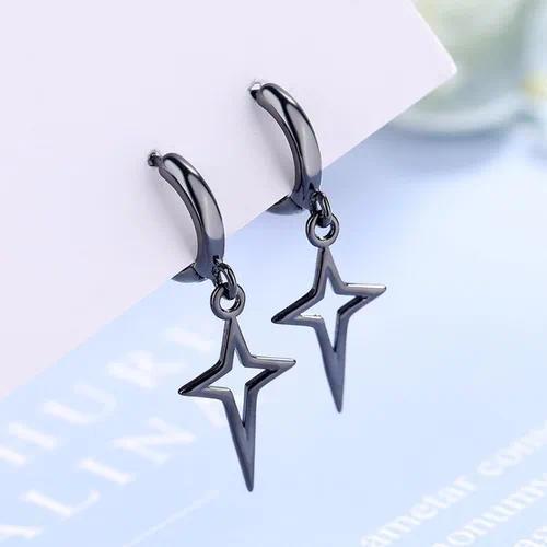 Star Drop Hoop Earrings – Stainless Steel | Silver & Black Variants