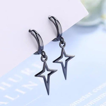 Star Drop Hoop Earrings – Stainless Steel | Silver & Black Variants