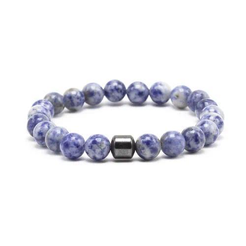 Blue Sodalite Stone Bead Bracelet with Steel Accent – Unisex