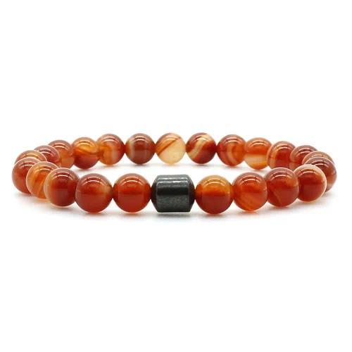 Natural Fire Agate Bead Bracelet with Steel Accent – Unisex Premium Design