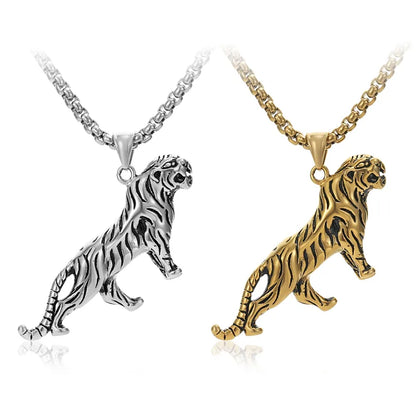 Men's Stainless Steel Tiger Pendant Necklace | Hip Hop Retro Style