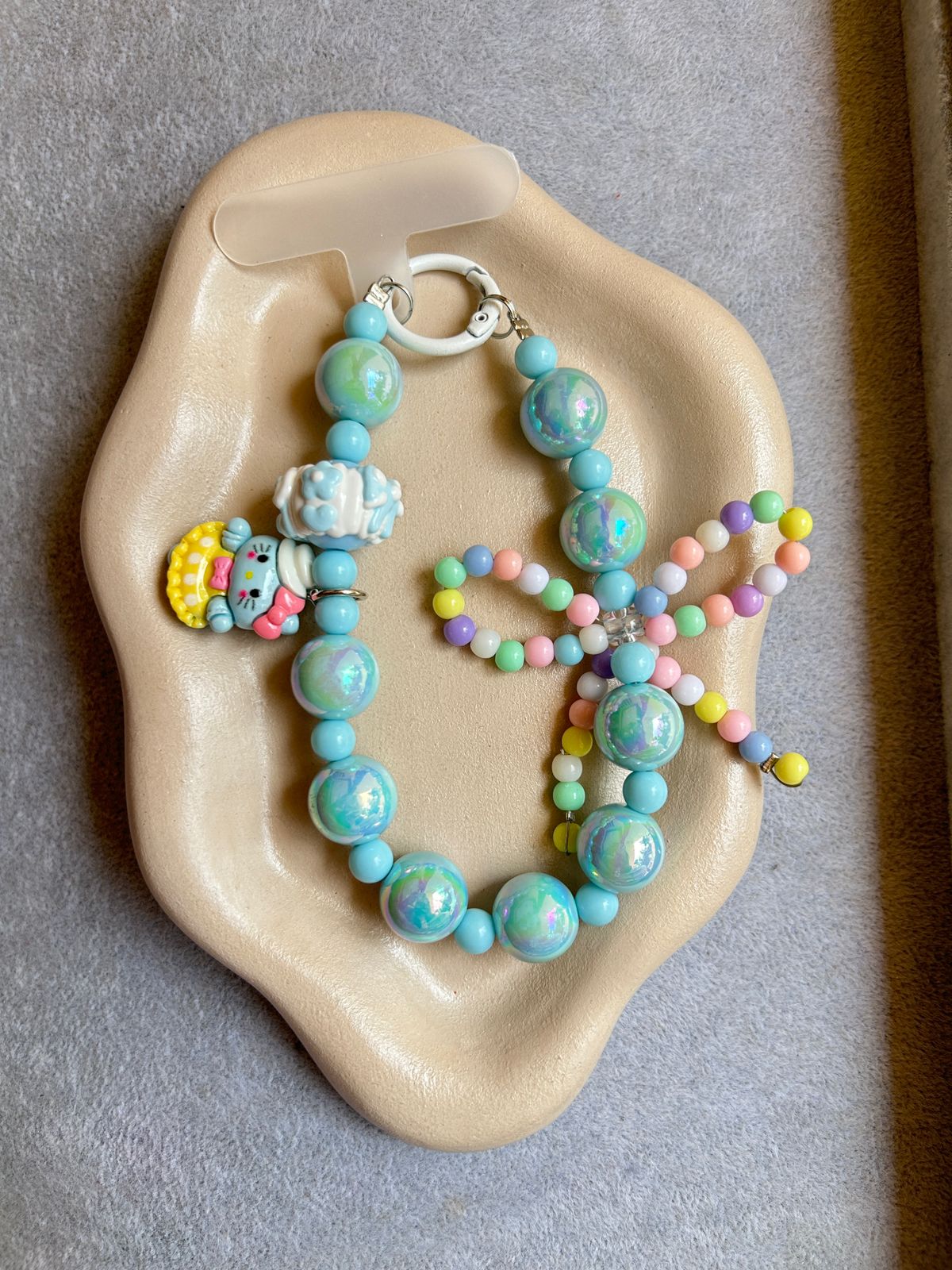Beaded Mobile Charm Keychain - Pastel Blue