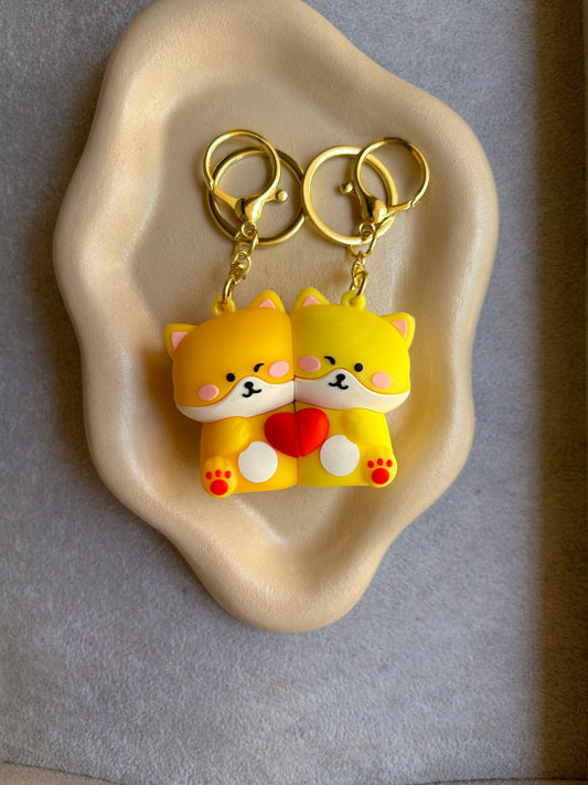Magnetic Couple Cat Keychains - Yellow Heart