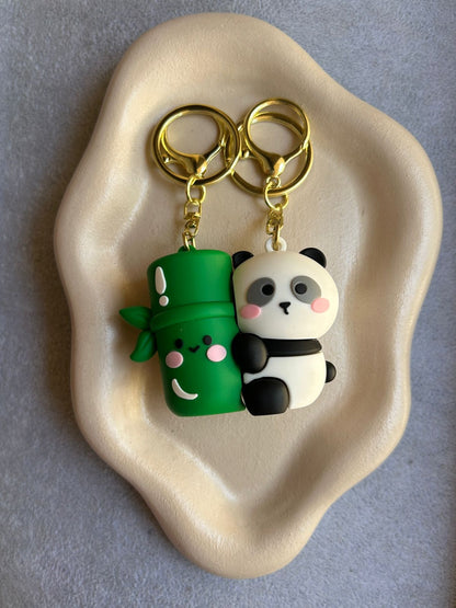 Magnetic Couple  Keychains Panda with Bamboo- 2 Pieces