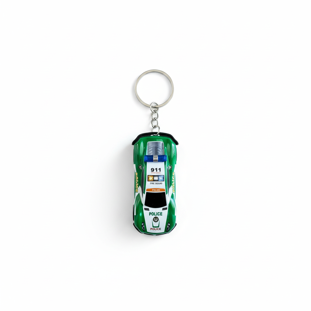 Green Police Car Keychain - 911 Fire Relief Police
