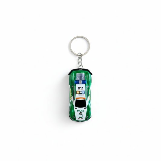 Green Police Car Keychain - 911 Fire Relief Police