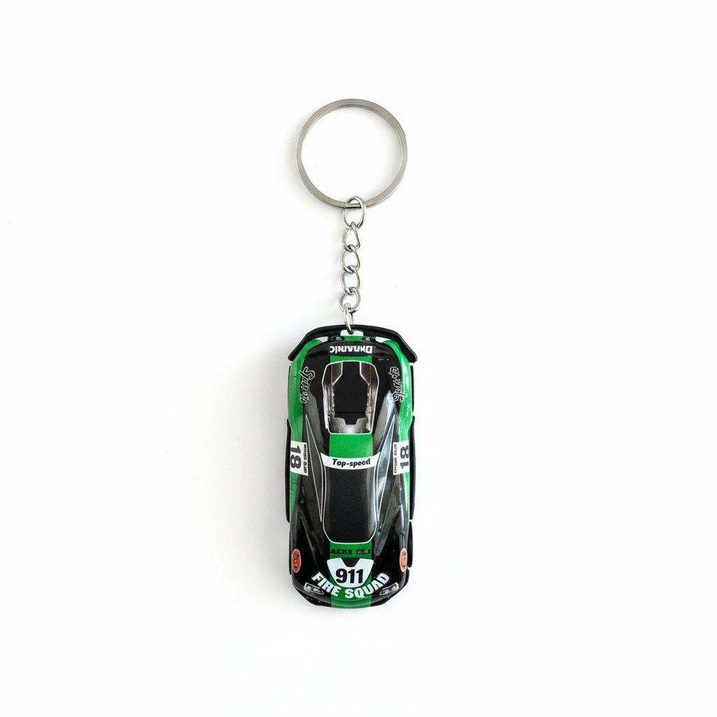 Green Racing Car Keychain - 911 Fire Squad Top Speed