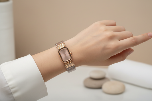 Rose Gold Rectangular Dial Watch