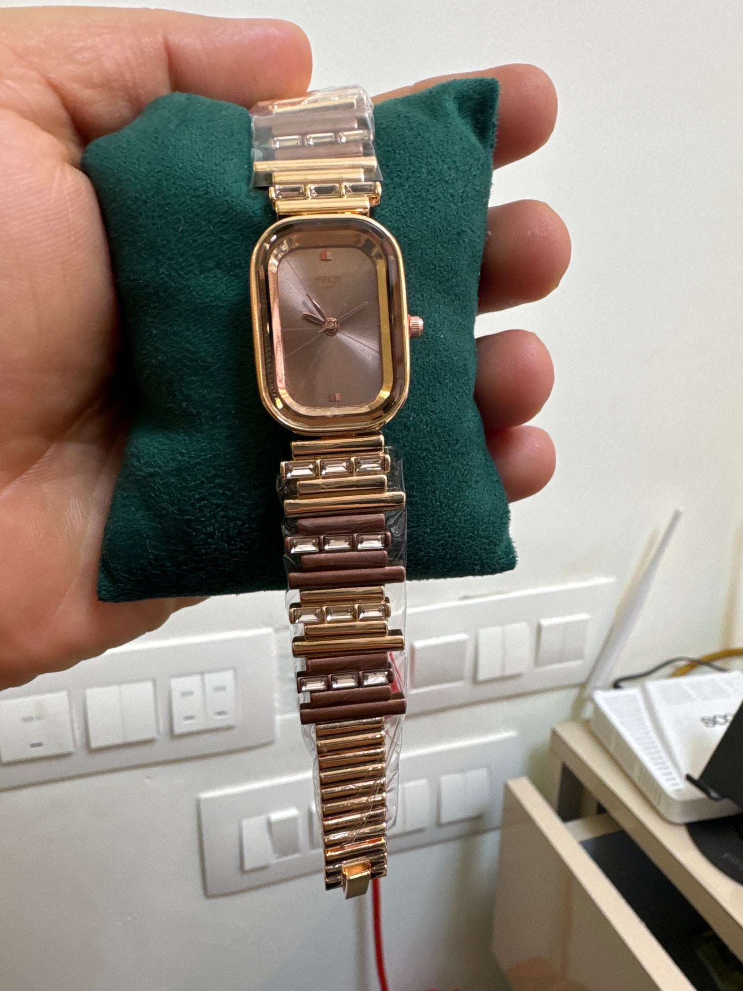 Rose Gold Rectangular Dial Watch