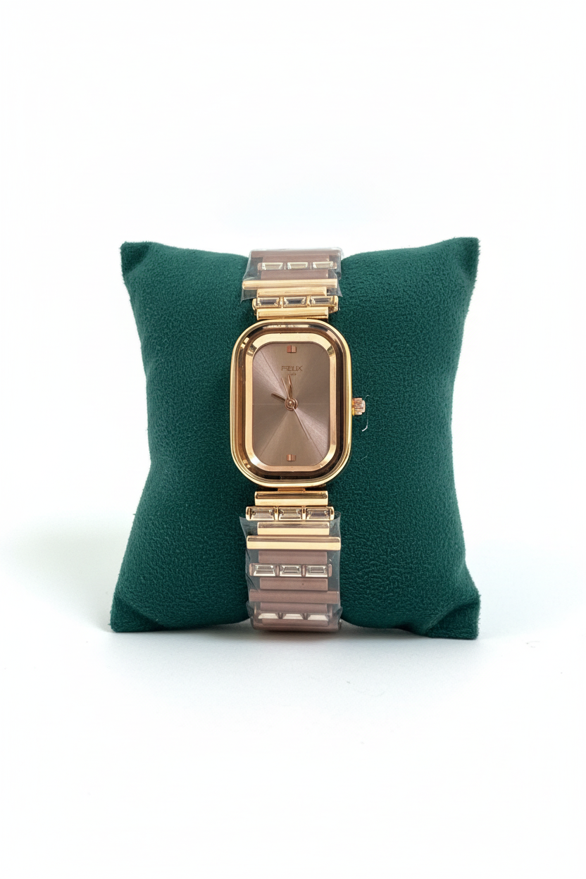 Rose Gold Rectangular Dial Watch