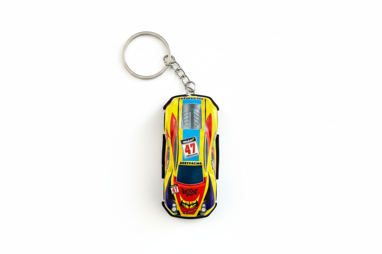 Racing Car Keychain #47 Yellow with Red Flames