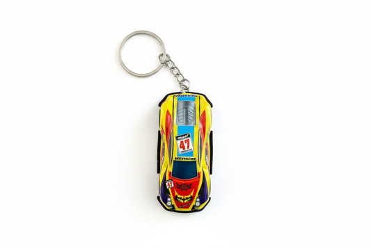 Racing Car Keychain #47 Yellow with Red Flames