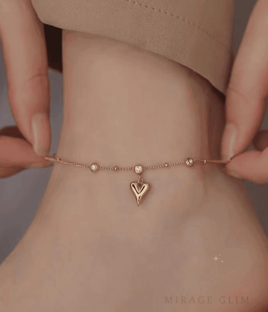 Heart charm anklets gold,rose gold
