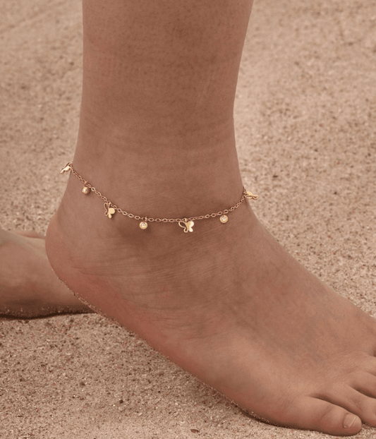 Butterfly charm anklets Pair